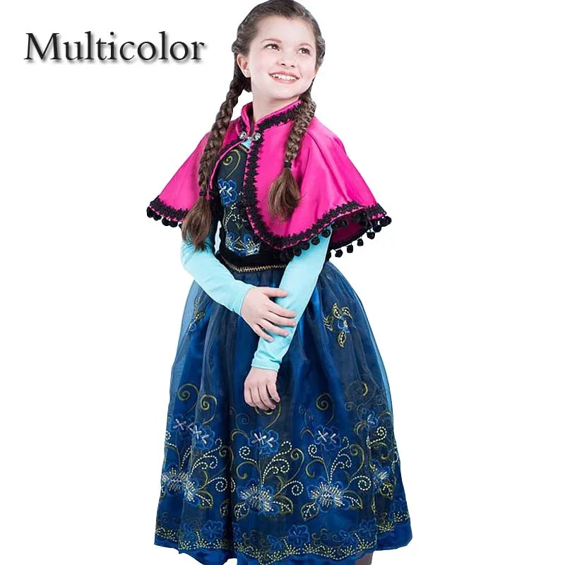 

MulticolorHalloween Girls Dress for Children Girls Princess Anna Elsa Dress Embroidered Tutu Girl Holiday Print Stitching Dress