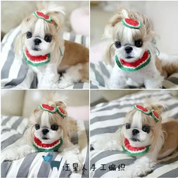 

Watermelon modelling Manual pet tire dog dog flower hair accessories Teddy Yorkshire schnauzer saliva towel bib
