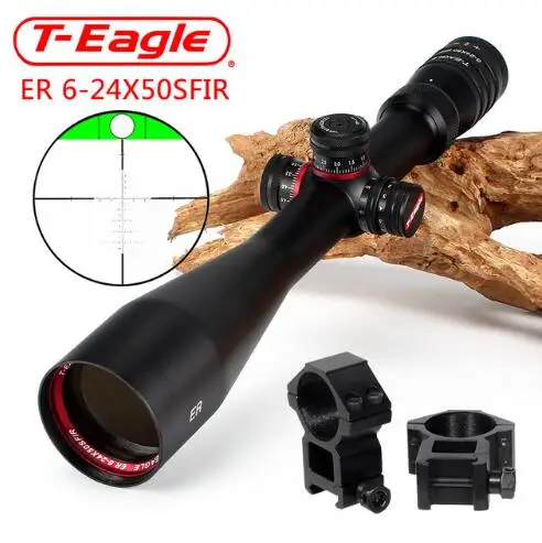 T-Eagle ER 6-24X50 SFIR охотничий прицел боковой Параллакс стекло гравированное сетка башенки замок сброс Встроенный уровень бубб прицел - Цвет: with Picatinny Rings