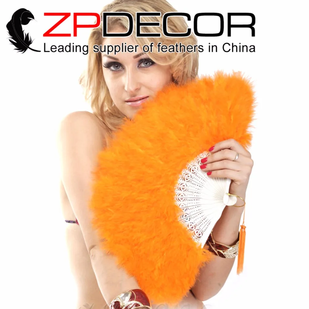 ZPDECOR элегантный оранжевый Марабу перо ручной вентилятор костюм забавный акт