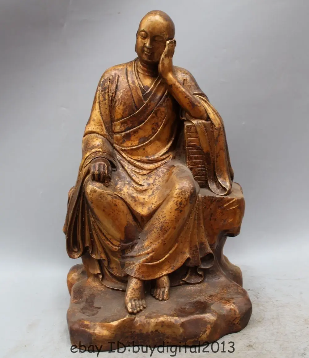 15 &quotКитайский буддийский из бронзы Gild 18 Arhats Ponder shaveling Monk Buddha|Статуи и скульптуры| |
