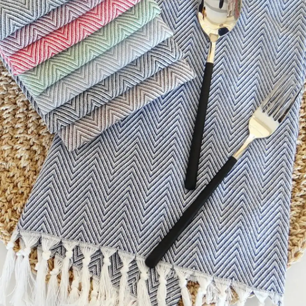 

Cotton Dyed Dish Dinner Tea Tassel Napkin Hand-made Home Kitchen Towel