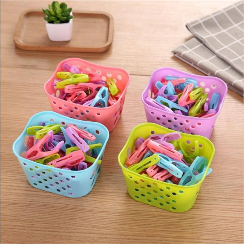 

30PCS Plastic Clothes Pegs Laundry Clothespin Storage Organizer Quilt Towel Clips Large Spring With Basket Travel Accessories