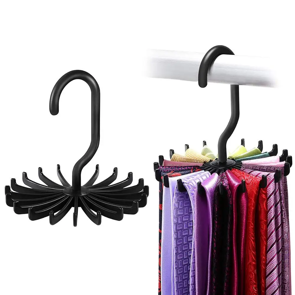 

360 Degree Rotating Tie Rack Belt Hangers Scarf Holder Hook for Closet Organizers Home Hanging Necktie Belt Shelves Organizer