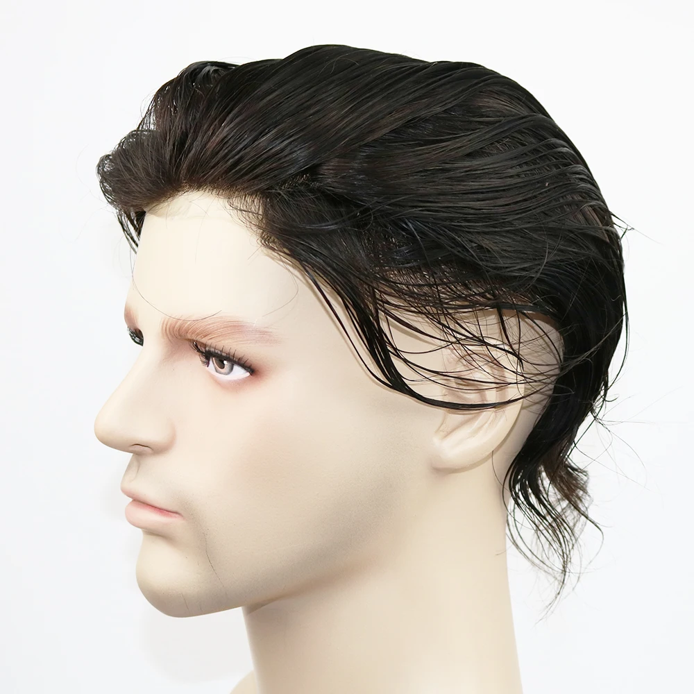 Eversilky 0,06 мм парик из тонкой кожи для Для мужчин средней плотности 100% человеческих замена волос частей с черный Цвет # 1B