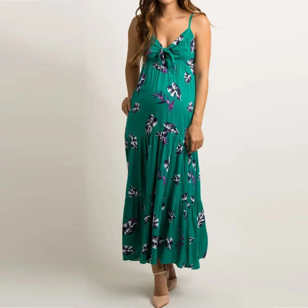 

CHAMSGEND Women Maternity Sleeveless Pregnancy Floral Print Sundress Casual Dress Dress P35