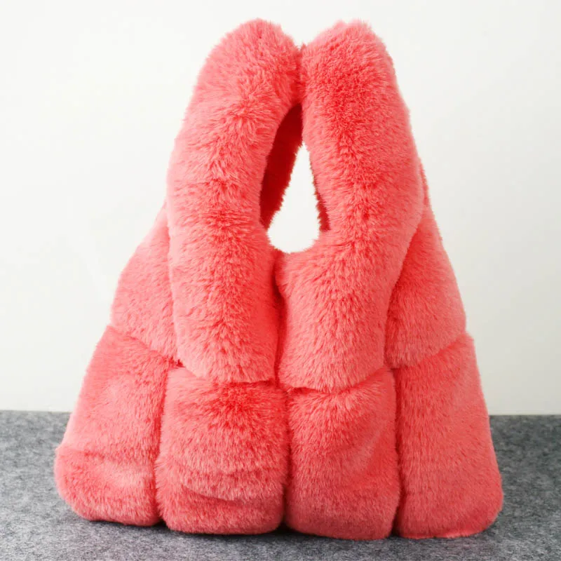 Модная милая сумка из искусственного меха в Корейском стиле, пушистый мягкий кроличий мех, жилет, клатч, сумка Harajuku, панк, зимняя плюшевая дорожная сумка для девочек - Цвет: watermelon fur bag