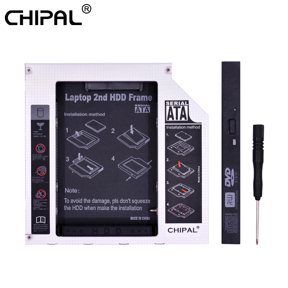 

CHIPAL Chip PATA IDE to SATA 3.0 12.7mm 2nd HDD Caddy for 2.5 '' SSD Hard Drive Case Enclosure for Laptop DVD-ROM CD ROM OptiBay