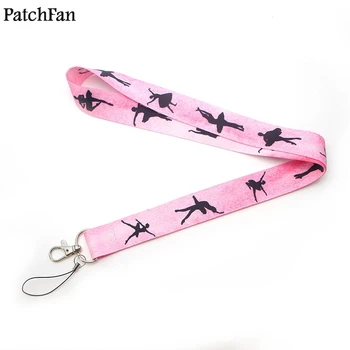 

20pcs/lot Patchfan Ballet dancing girls keychain lanyard webbing kids neck strap fabric para badge phone holders necklace A1158