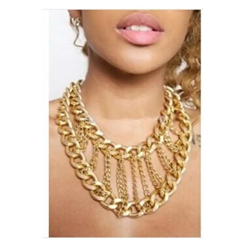 

CirGen Fashion Gold Color Chunky Chain Choker Statement Multi layer Chain Pendant Short Necklace Collar Jewelry C22