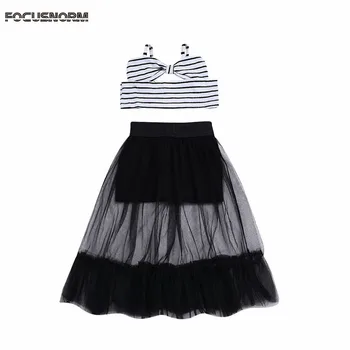 

Kids Child Baby Girls Clothes Sets Stripe Sleeveless Crop Top Shirts Tulle Skirt Clothing Summer Baby Girl 6M-5T
