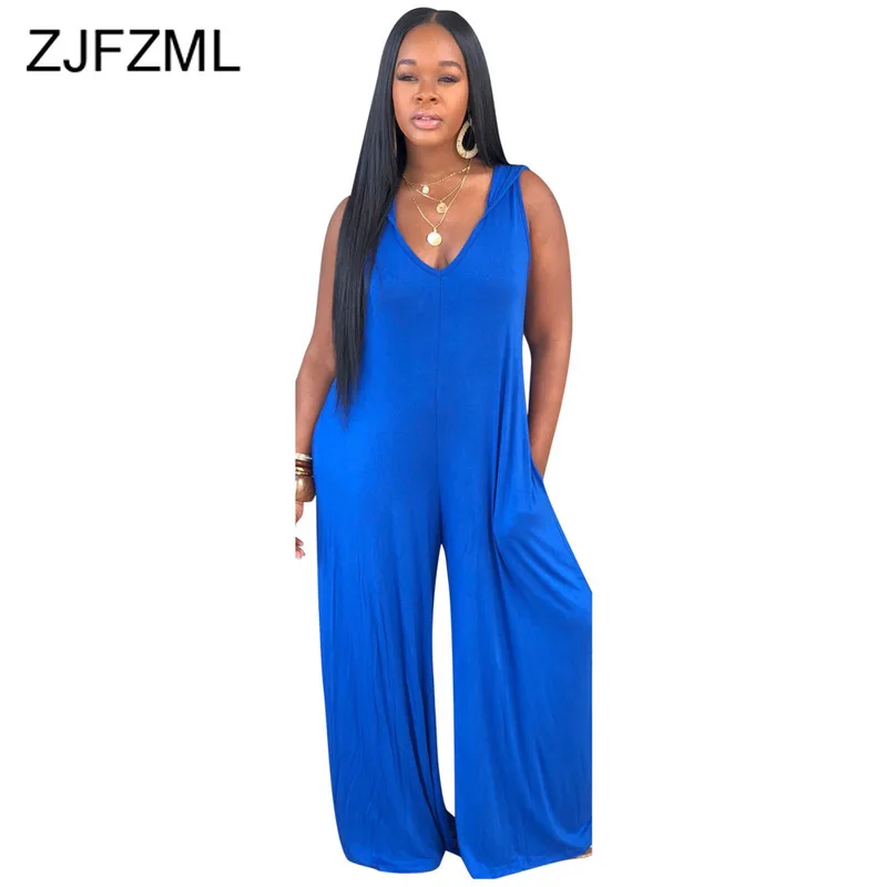 

Neon Yellow Sexy Rompers Womens Jumpsuit Summer Deep V Neck Hooded Loose Wide Leg Bodysuit Casual Sleeveless One Piece Overalls