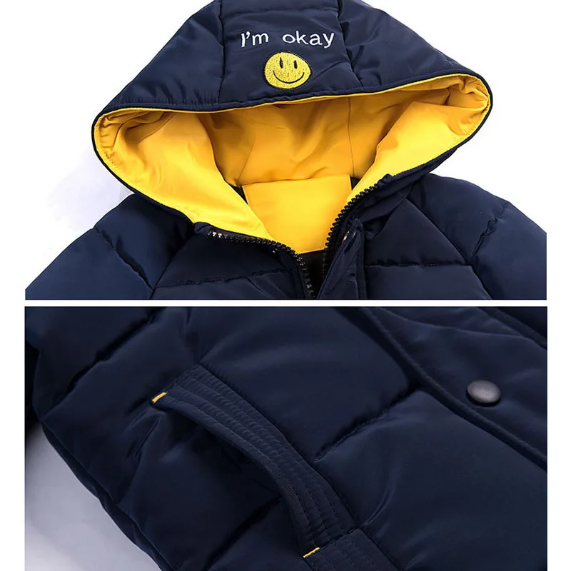 Зимняя куртка Детская Одежда для маленьких мальчиков пальто из толстого хлопка;-30 градусов От 3 до 15 лет пуховое пальто куртка с капюшоном для мальчиков одежда для снежной погоды