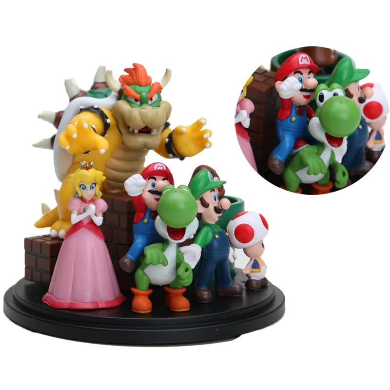 

game Super Mario Bros Action Figure Bowser Princess Peach Yoshi Luigi Toad Goomba super mario figures PVC model Toy for children