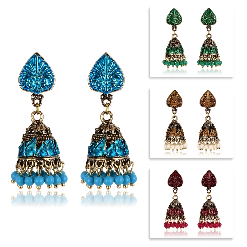 

ZOSHI Ethnic Fashion Women Gold Jhumka Earrings Indian Jewelry Ethnic Hippie Tribe Boho Bells Tassel Dangle Earrings Bijoux