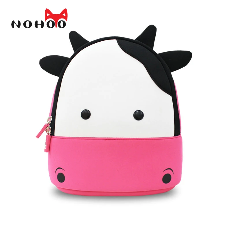 NOHOO New Arrival Animals Kids Baby Bags Waterproof Kindergarten 3D Cow School Bags For Girls Cute Cartoon School Bags