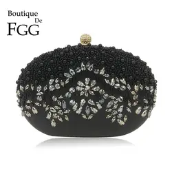 Boutique De FGG Винтаж Овальный Форма лоскутное женский, черный из бисера вечерние сумки невесты Свадебная вечеринка Бисер сумка и кошелек