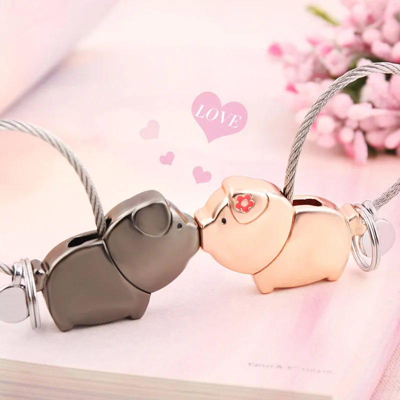 Milesi moda lindo beso cerdo un par llavero para el amante mujeres titular Alambres cuerda regalo llavero colgante chaveiro llaveros