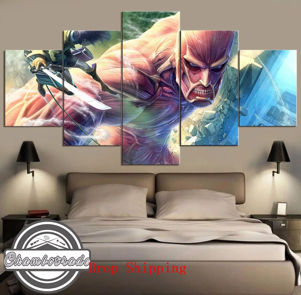 

Frame 5 Pieces Modern HD Print Painting Canvas Artwork Attack on Titan on Canvas Wall Art for Home Decorations Wall Decor Art