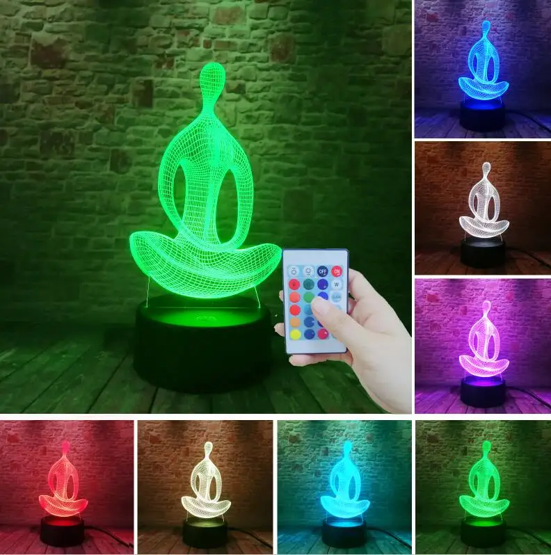 Controller 7 Color 3D 7 цветов, светодиодный акриловый ночной Светильник для йоги, для медитации, для спальни, иллюзия, лампа для гостиной, прикроватный декор, Рождественский подарок на год - Испускаемый цвет: Controller 7 Color