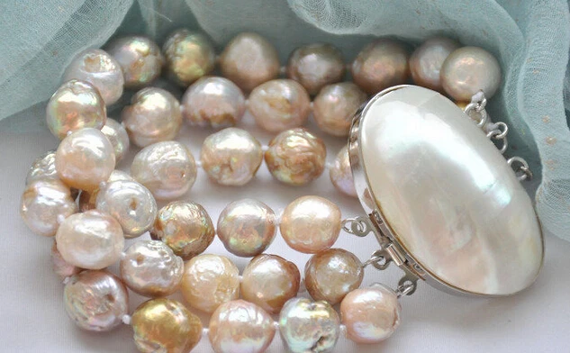 

433 3row 8" pink lavender almost round keshi reborn Edison pearl bracelet