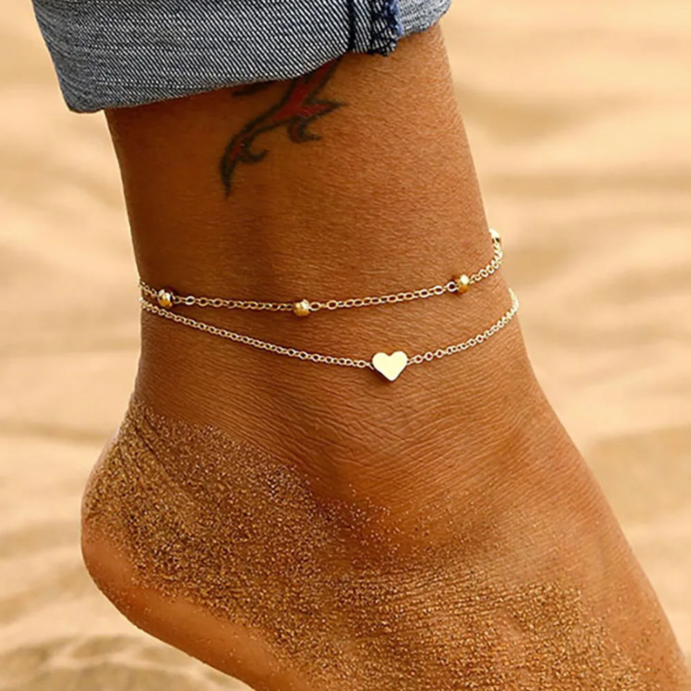 IPARAM Women’s Anklet Bohemian Layered Heart Anklet 2020 Summer Beach Anklets On Foot Ankle Bracelets For Women Leg Chain