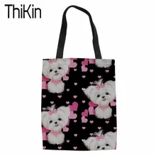 THIKIN Женская Холщовая Сумка ручной работы 3D печать Мальтийский хлопок шоппинг школьная дорожная Женская Складная Сумка через плечо хозяйственные сумки