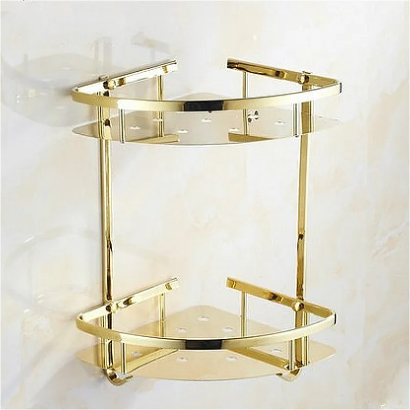 

Golden triangle basket European style shelf Stainless steel bathroom pendant double angle frame Bathroom toilet triangle basket