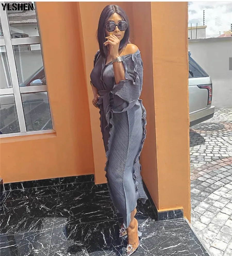 New African Dresses for Women Dashiki Falbala African Dress Clothes Bazin Riche Sexy Pleat V-neck Long Africa Maxi Dress Woman 04