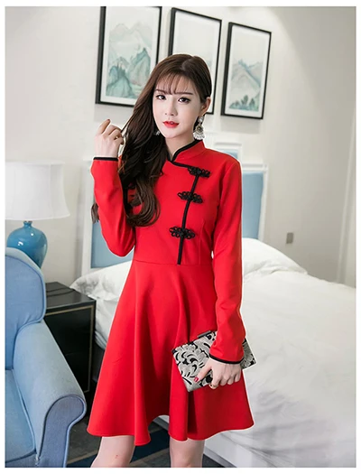Новые ЯПОНСКИЕ ВИНТАЖНЫЕ готические платья Лолиты Харадзюку черного и красного цвета с длинными рукавами в китайском стиле, платье Ципао, коллекция - Цвет: B