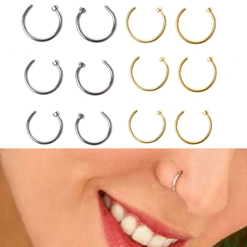 Stainless Titanium Steel Nose Studs Body Piercing Stud Open Hook Lip