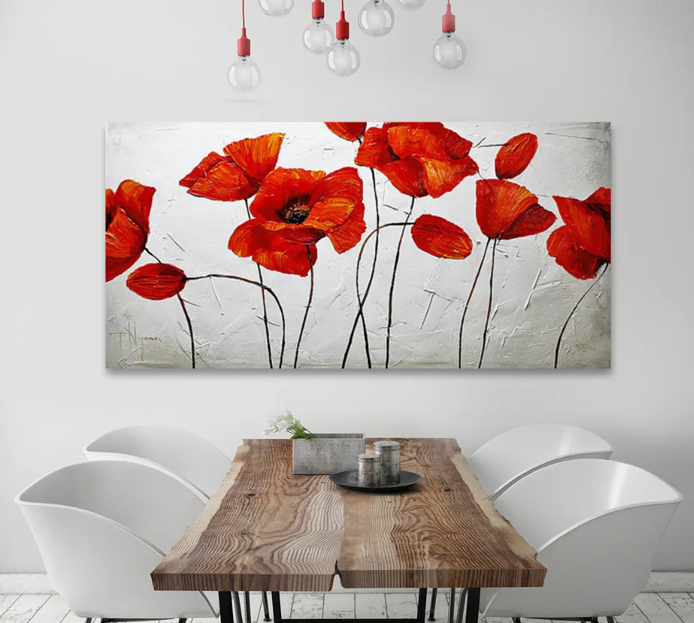 Hand Made Modern Large Red Flower Abstract Art Canvas Painting Handmade Oil | Дом и сад