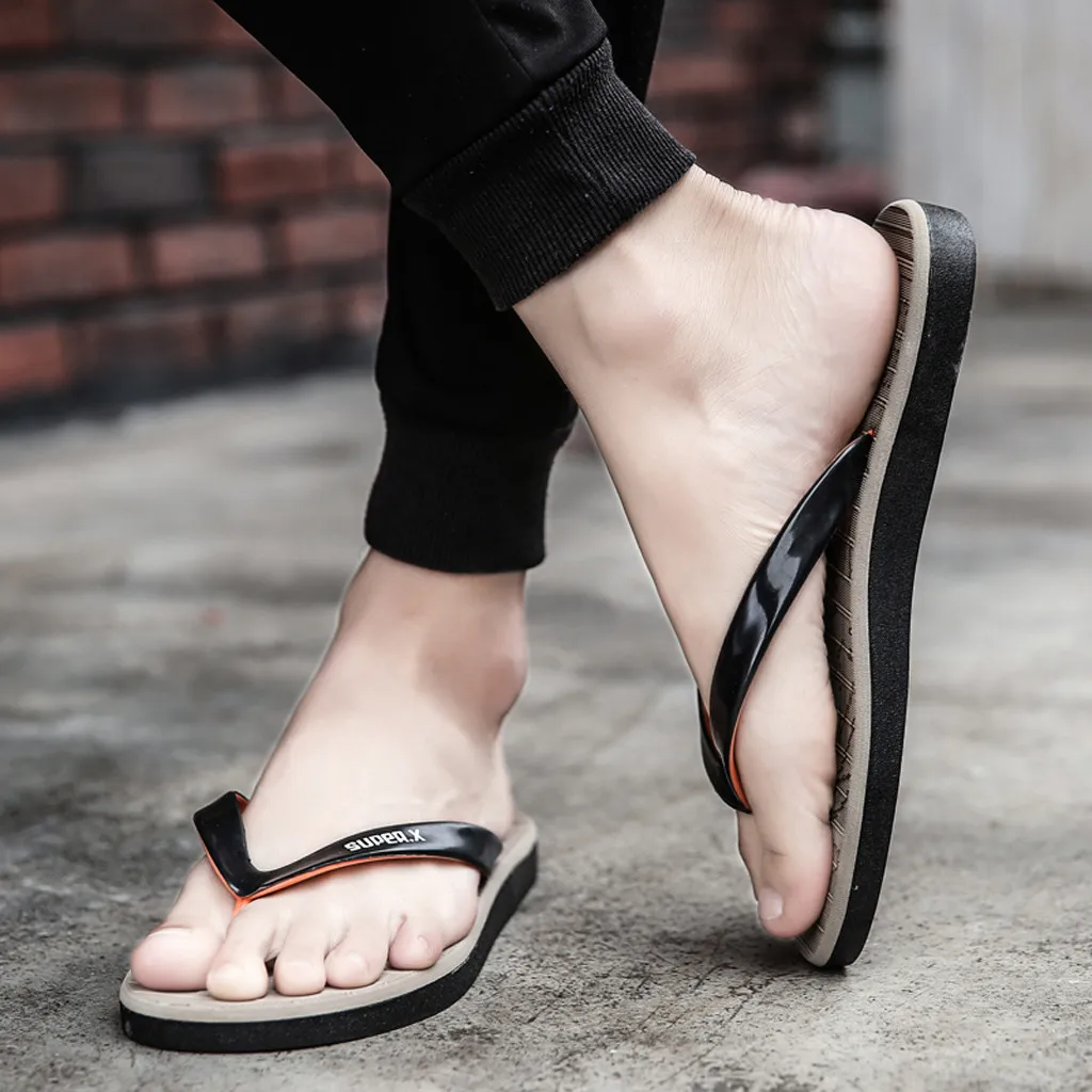 Summer Leisure Mens Flat Open Toe Non-Slip Sandals Flip Flops Beach Shoe Slipper chancletas hombre пляжные тапки мужские#XB30