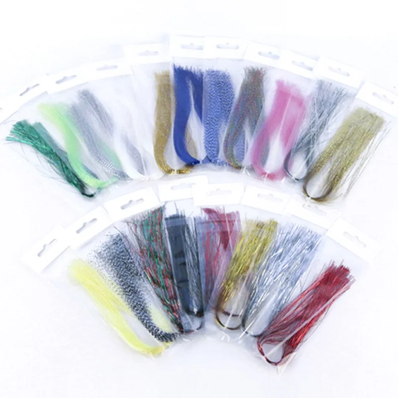 

150pcs/pack Set Fly Tying Twisted Flashabou Tinsel Flash Crystal Tinsel Saltwater Fly Wings Tails Sabaki Rig Fly Tying Materials