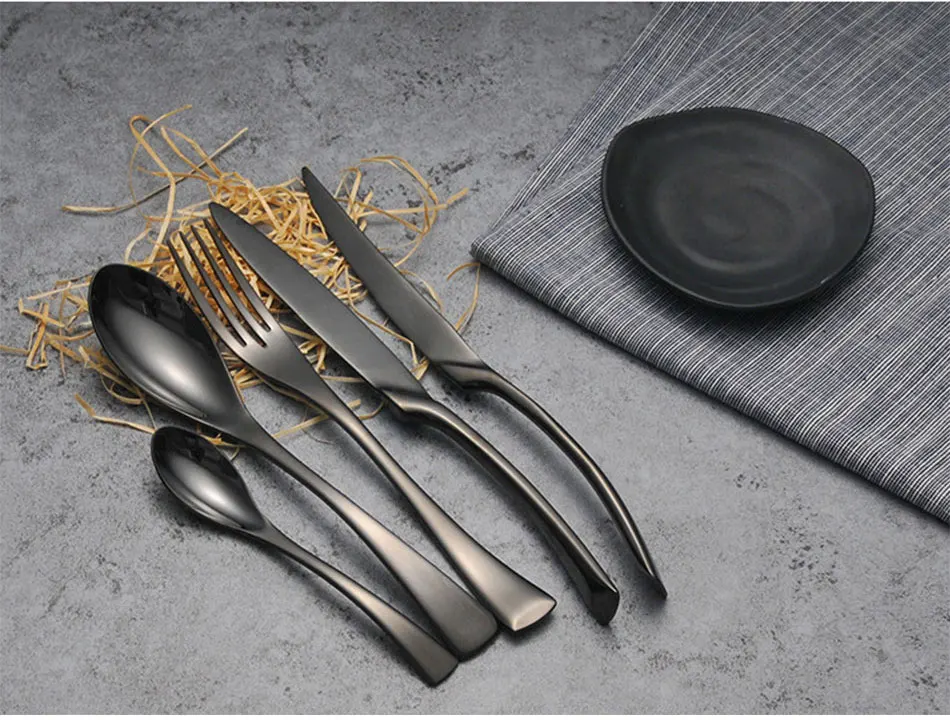Luxury Black Cutlery Set Stainless Steel Western Food Tableware Sets Fork Steak Knife TeaSpoon Dinner Dinnerware Set 4pcs 5pcs (12)