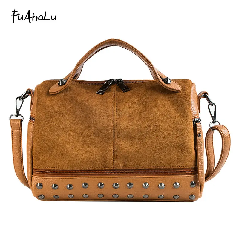 

FuAhaLu Autumn new matte handbag personality rivet Messenger bag fashion Boston bag