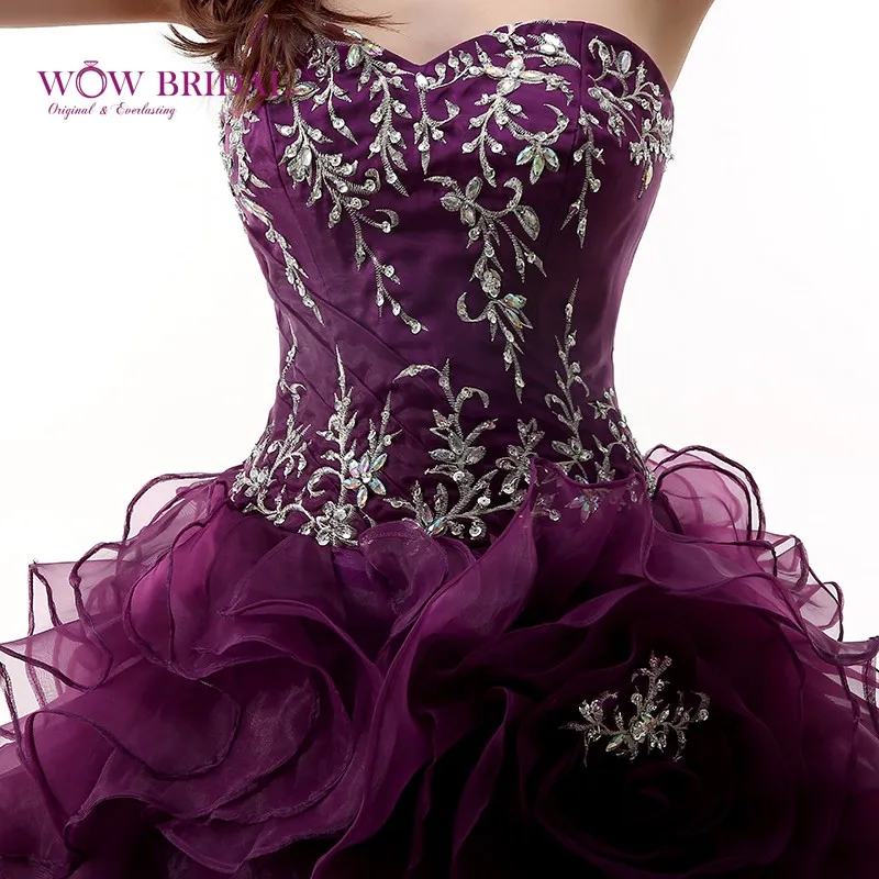 Свадебное элегантное фиолетовое платье Кинсеаньера милое вечернее платье без бретелек с вышивкой, блестками и расшитой искусственными кристаллами органза бальное платье со сборками