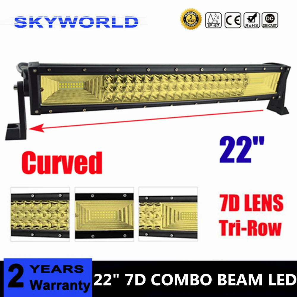 

22" Triple Row 7D LENS 22 inch Curved Yellow Combo Beam LED Work Light Bar Led Bar For Ford F150 Lamp Truck Boat 4x4 4WD 12v 24v