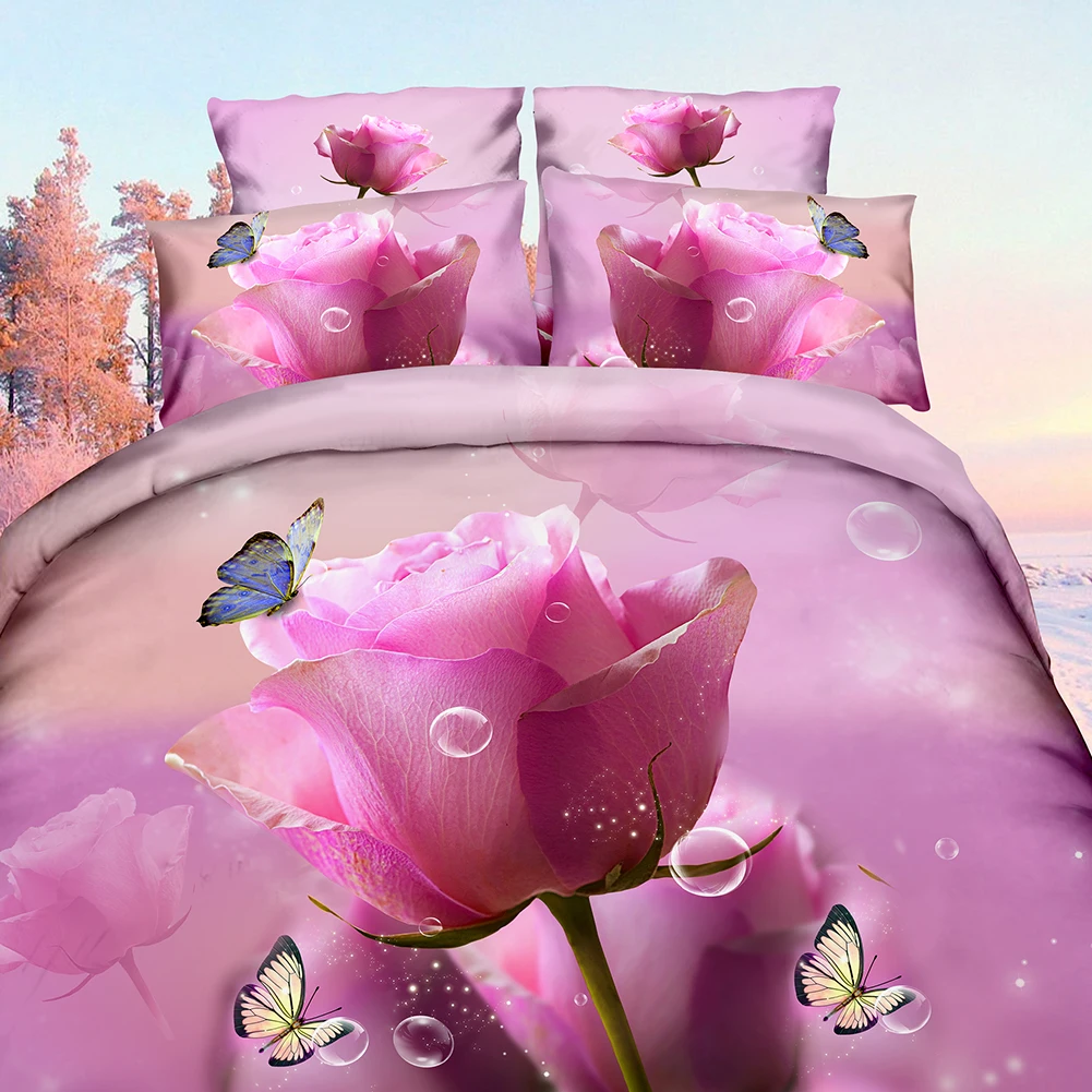 Лидер продаж, двуспальное одеяло, пододеяльник, наволочка, HD, с рисунком розы, комплект постельного белья, 3D набор постельного белья, полиэстер, мягкий