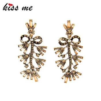 

Irregular Vintage Champagne Crystal No Pierced Earrings Female Gold Color Ear Clip Factory Wholesale