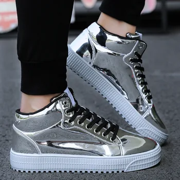 

36-47 Plus Size High Top Shoes Men Fashion Bling Upper Shoelace Sneakers Men All Black Couple Shoes Neutral Waterproof Casual