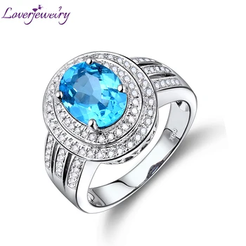 

LOVERJEWELRY Female Topaz Rings Solid 14Kt White Gold 4.48ct Diamonds Blue Topaz Ring For Women Party Wedding Vintage Ring