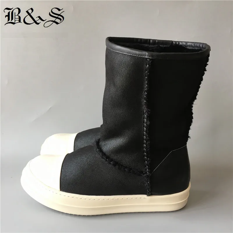 

Black& Street 2018 winter Fur Snow Boots Warm genuine leather+ PVC plush inner handmade Quality Fever Shoes