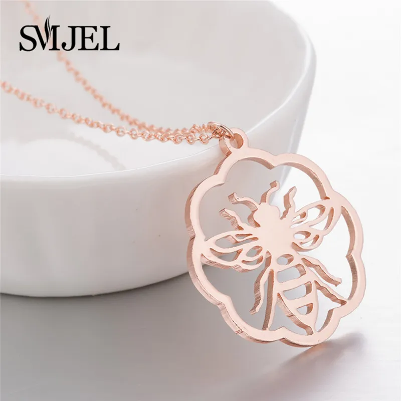 

SMJEL Geometric Statement Necklace Bee Silver Color Bee Necklaces for Women Circle Charm Jewelry Choker collar mujer