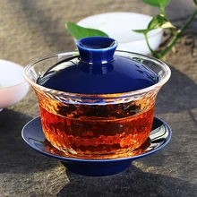 Китайский чайный набор кристалл Gaiwan термостойкий стеклянный чайный набор кунг-фу супница чайная чаша здоровье цветок чайная чашка керамическая крышка и блюдце