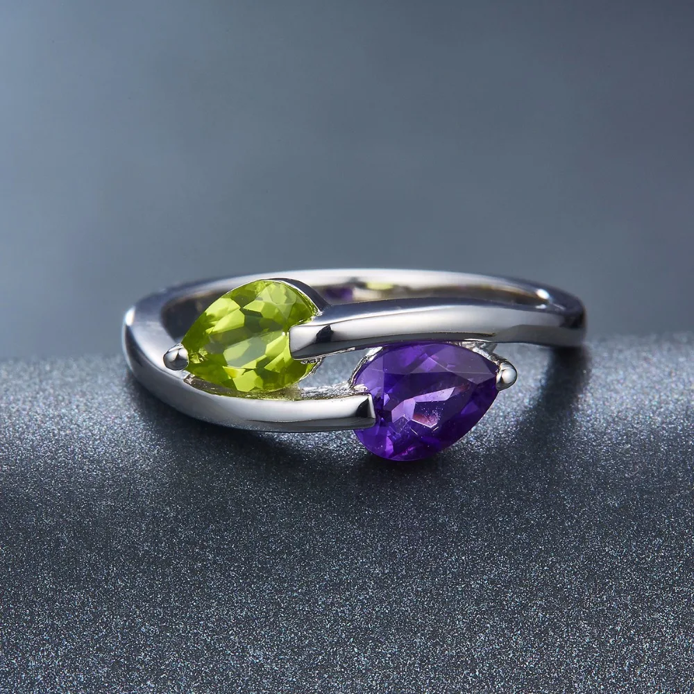 Genuine Amethyst Women's Ring 1.45 Carats Gemstone Peridot Solid 925 Sterling Silver Engagement Rings Fine Jewelry for Gift