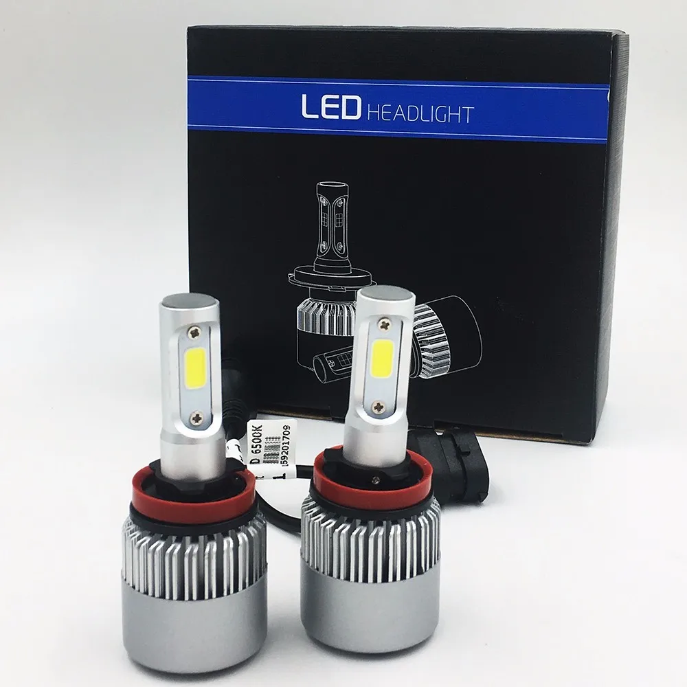 2X S2 H8 COB LED Car Headlight Bulb Beam 72W 8000LM 6500K WHITE LIGHT Auto Headlamp 12v 24vin
