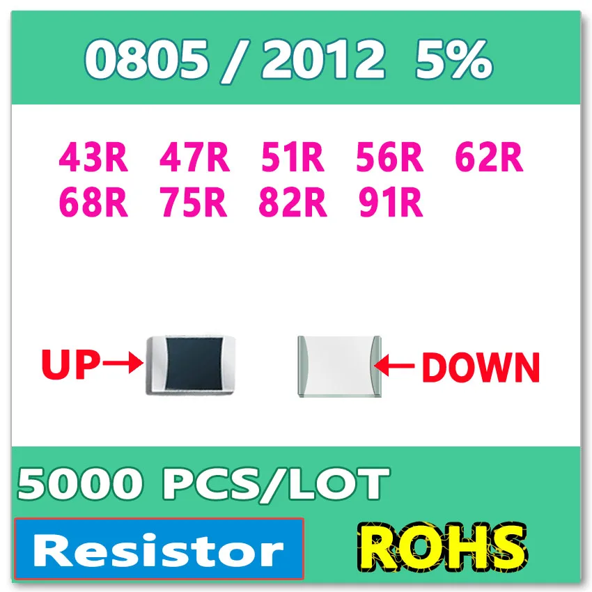 

JASNPROSMA 0805 J 5% 5000pcs 43R 47R 51R 56R 62R 68R 75R 82R 91R smd 2012 OHM Resistor