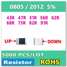 Оригинал 0805 J 5% 5000 шт. 43R 47R 51R 56R 62R 68R 75R 82R 91R smd резистор 2012 ОМ