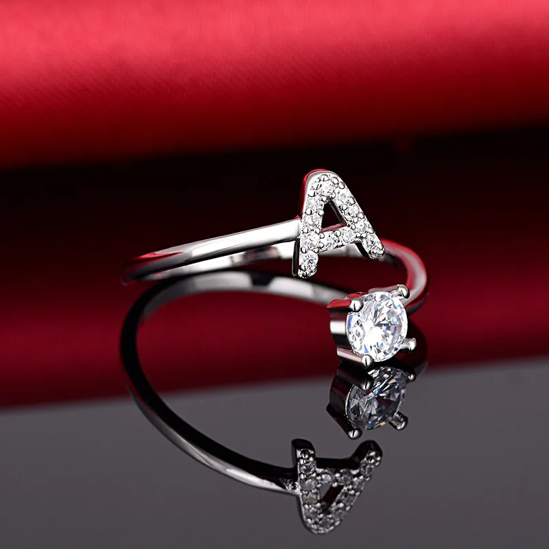

Adjustable Silver Rings letter size Charm Rings Wedding Bands Letter A M S Engagement Fashion Jewelry Gift For Women